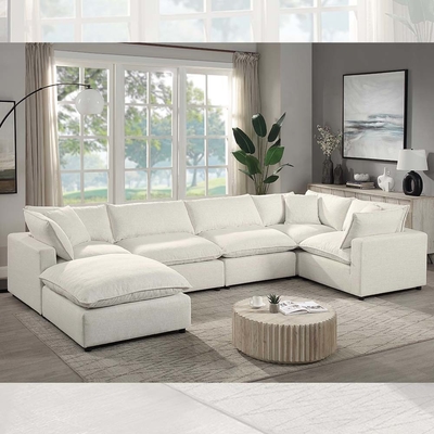 Canapé modulaire sectionnel avec coussin et oreillers de siège en tissu de plumes, lin beige
