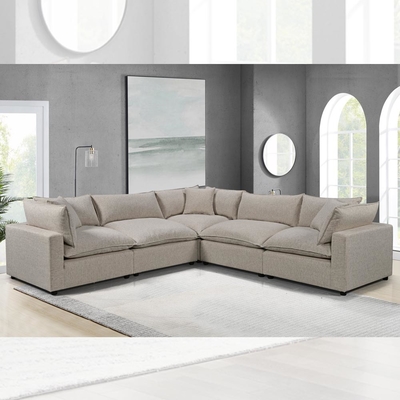 Canapé modulaire sectionnel avec coussin et oreillers de siège en lin gris