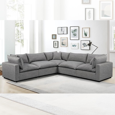 Canapé modulaire sectionnel avec coussin et oreillers de siège en mélange de plumes, linge gris foncé