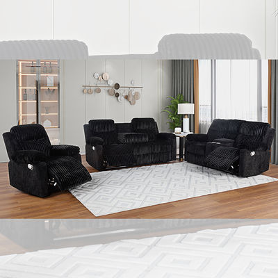 Canapé inclinable avec table déroulante et boîte de rangement, tissu noir