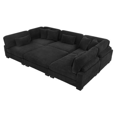 Canapé modulable sectionnel, tissu en velours côtelé noir