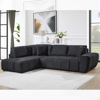 Canapé en forme de L avec 3 oreillers, en tissu noir