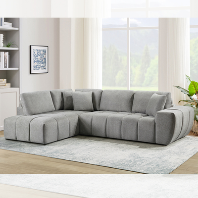 Canapé d'angle en forme de L avec 3 coussins, tissu crème
