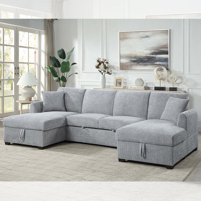 Canapé couchette en forme de U avec lit et chaise de rangement, en tissu Sherpa gris