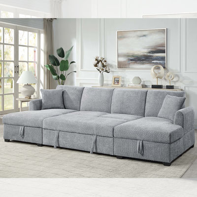 Canapé couchette en forme de U avec lit et chaise de rangement, en tissu Sherpa gris