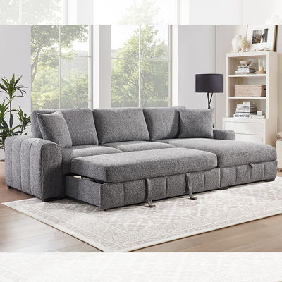 Big L-Shaped Sectional Sleeper Sofa with Pull-Out Bed and Storage Chaise, Gray Fabric