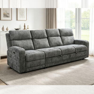 Grand canapé sectionnel avec lit rétractable et fauteuil roulant, tissu gris métallique
