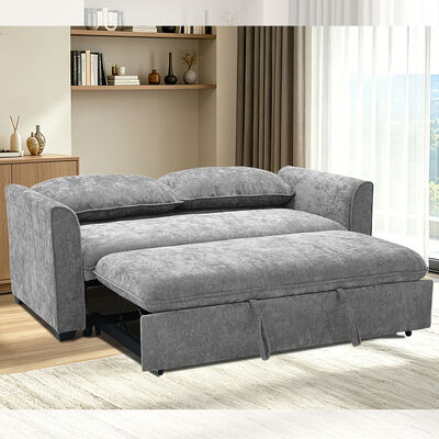 Canapé-lit convertible Queen Size, lit gigogne confortable avec dossier réglable, canapé futon, tissu gris