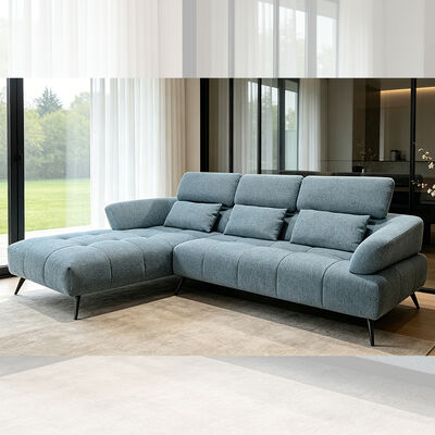 Canapé sectionnel avec dos et oreillers réglables, en tissu bleu