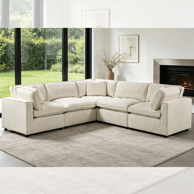 Canapé modulaire sectionnel avec coussin et oreillers de siège en tissu beige