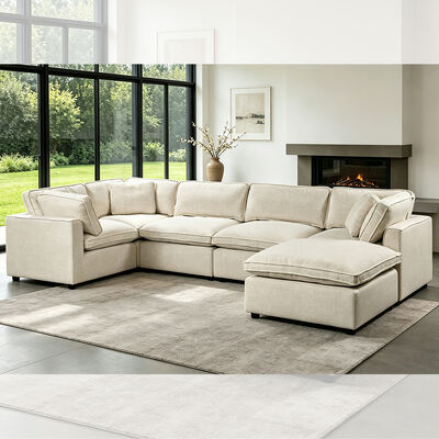 Canapé modulaire sectionnel avec coussin et oreillers de siège en tissu beige