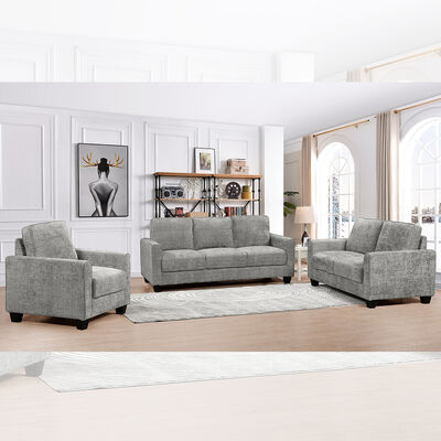 Un ensemble de canapés en 3 pièces, en tissu gris