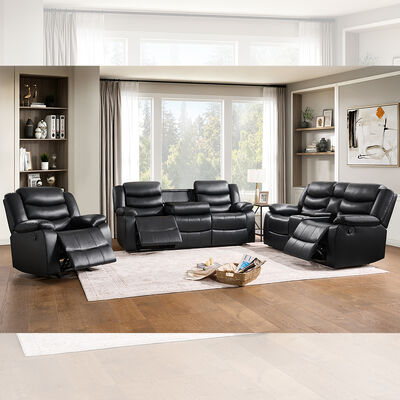 Couchette reclinable avec table déroulante et boîte de rangement, cuir noir