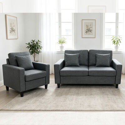 3 pièces de canapé avec oreillers, tissu gris foncé