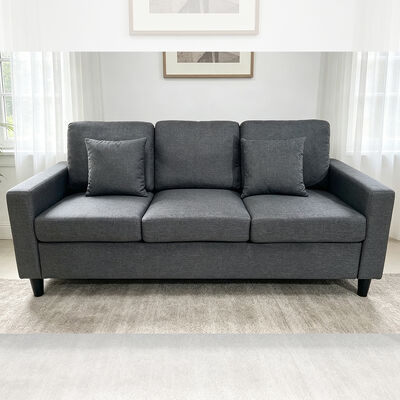 3 pièces de canapé avec oreillers, tissu gris foncé