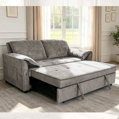 Lit canapé Futon, lit canapé couchage convertible, lit confortable avec dossier réglable, tissu gris
