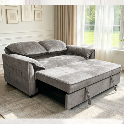 Lit canapé Futon, lit canapé couchage convertible, lit confortable avec dossier réglable, tissu gris