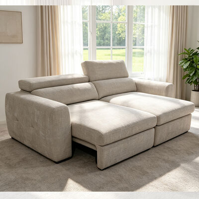 Sofa with 2 Power Pull-out Bed and Adjustable Headrest, Sand Fabric
