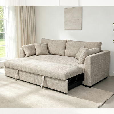 Sofa with Pull-Out Bed and Pillows, Taupe Fabric
