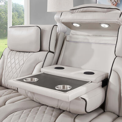 Ensemble de canapés inclinables électriques avec appuie-tête électriques, table rabattable, haut-parleur, rangement et éclairage LED, fonction massage, similicuir beige