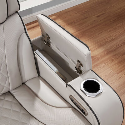 Canapé d'angle inclinable électrique avec 2 sièges inclinables électriques et appuie-tête électriques, haut-parleur, rangement et lumière LED, fonction massage, similicuir beige