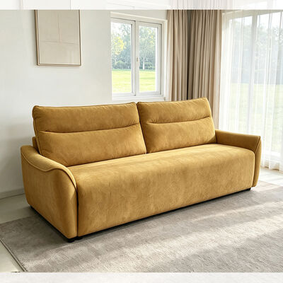 Canapé convertible, tissu jaune moutarde