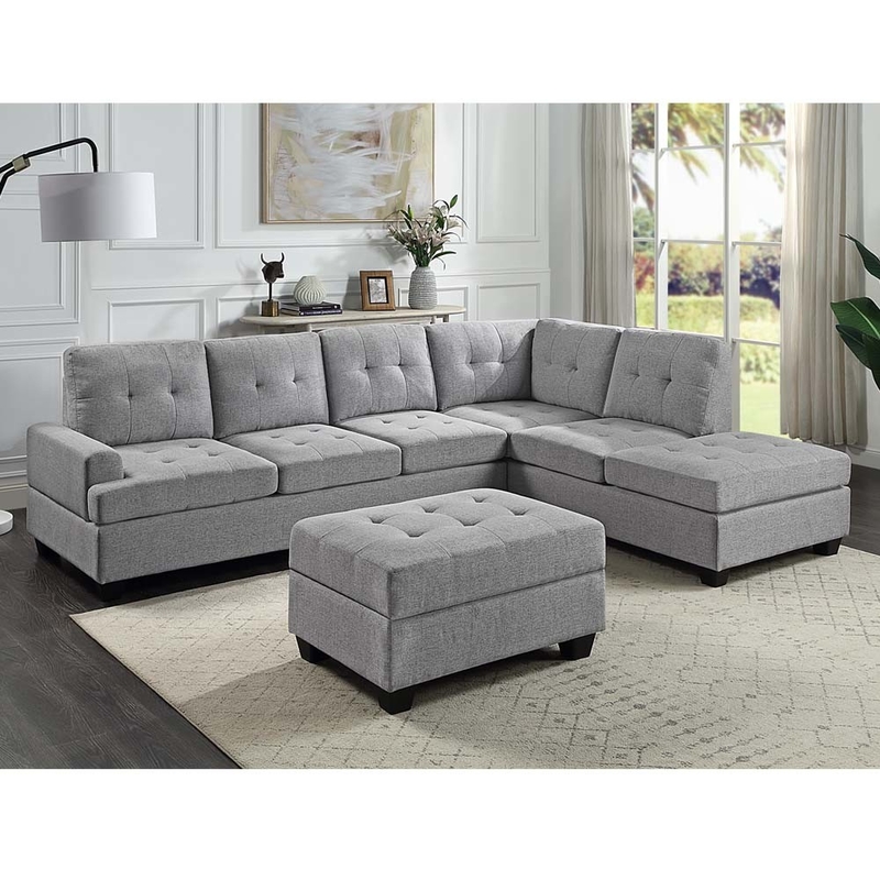 Canapé sectionnel en forme de L avec table déroulante et chaise réversible et rangement