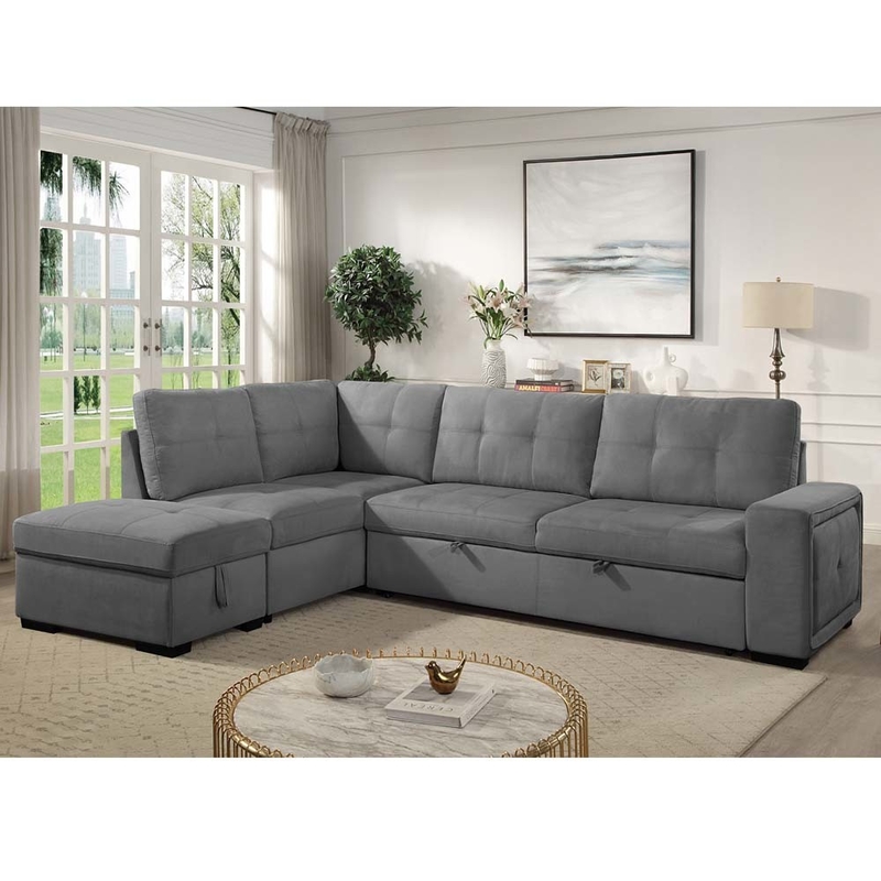 Canapé couchage en forme de L avec lit et rangement, en graphite