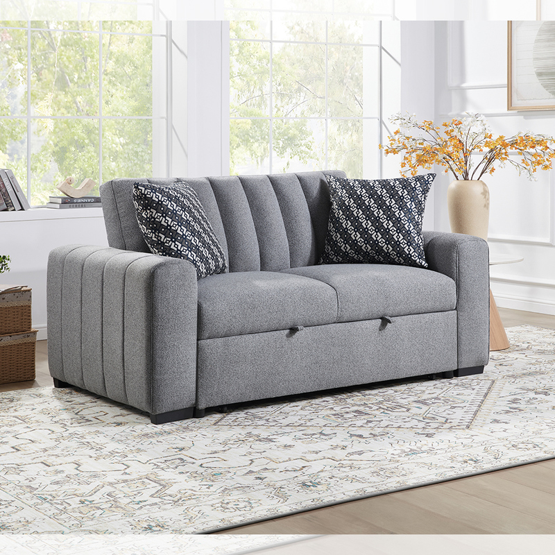 Canapé-lit convertible pleine grandeur, lit gigogne confortable avec dossier réglable, canapé futon, tissu gris