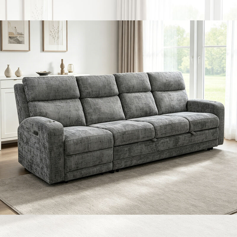 Grand canapé sectionnel avec lit rétractable et fauteuil roulant, tissu gris métallique