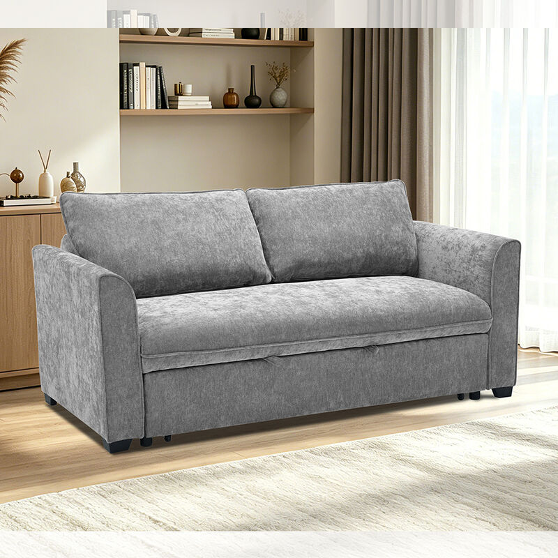Canapé-lit convertible Queen Size, lit gigogne confortable avec dossier réglable, canapé futon, tissu gris