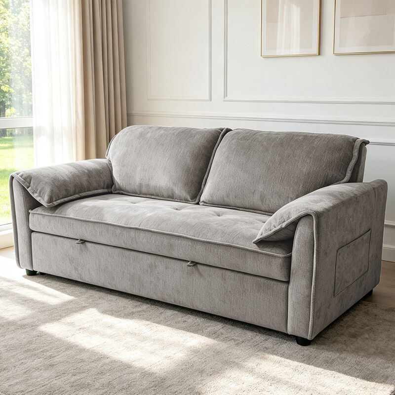 Lit canapé Futon, lit canapé couchage convertible, lit confortable avec dossier réglable, tissu gris
