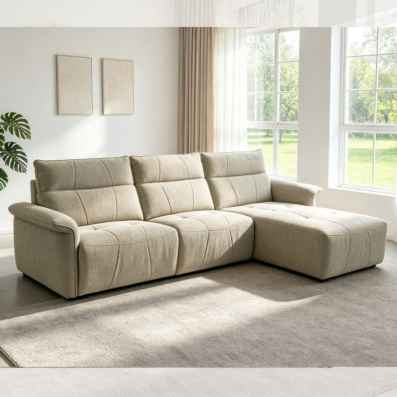 Canapé sectionnel électrique avec 2 sièges inclinables électriques, port USB et Type C, tissu taupe